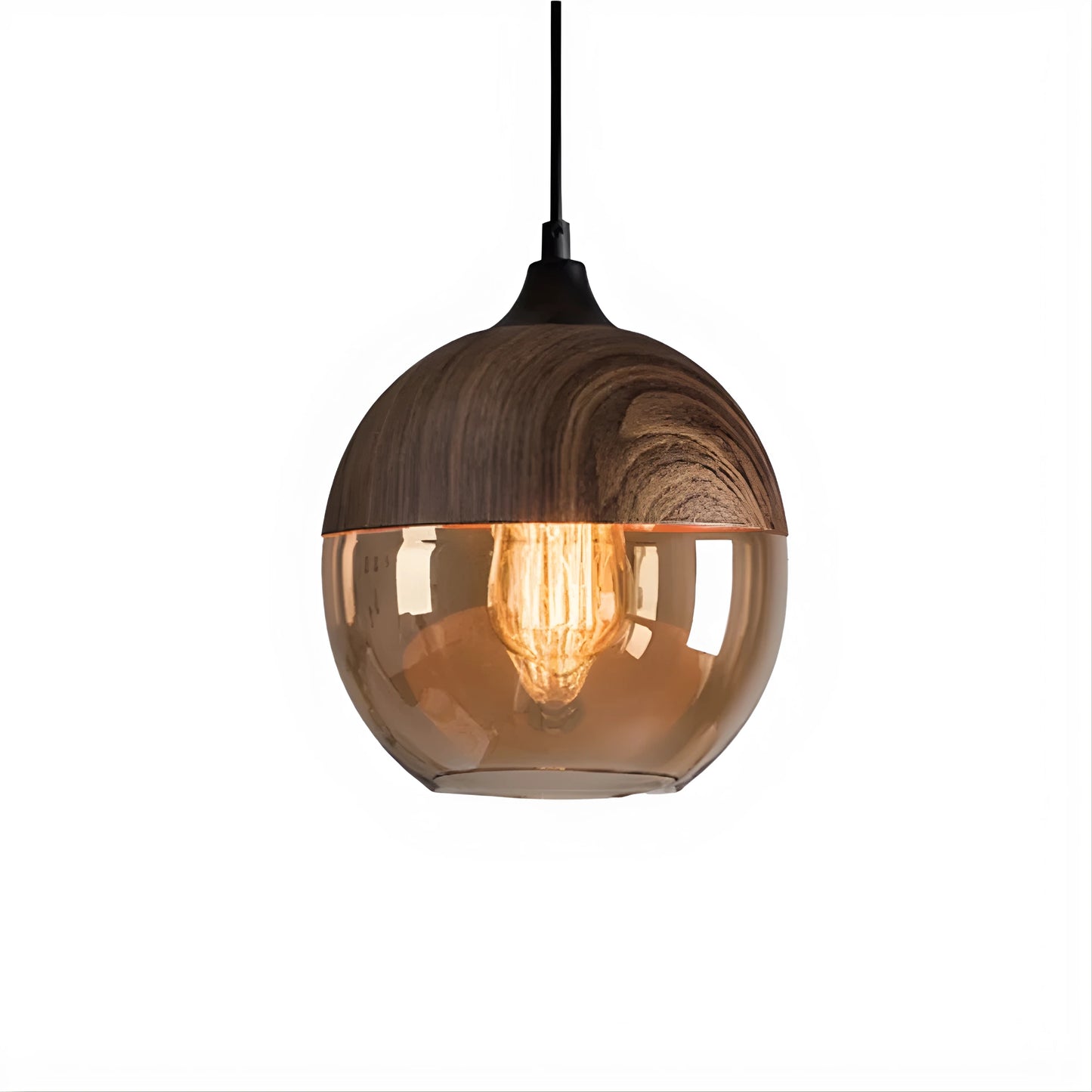 Suspension en verre et bois naturel avec design nordique moderne