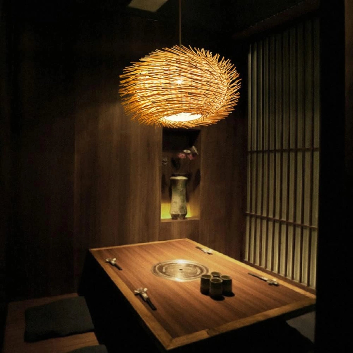 Suspension en bambou tressé à la main avec design naturel bohème