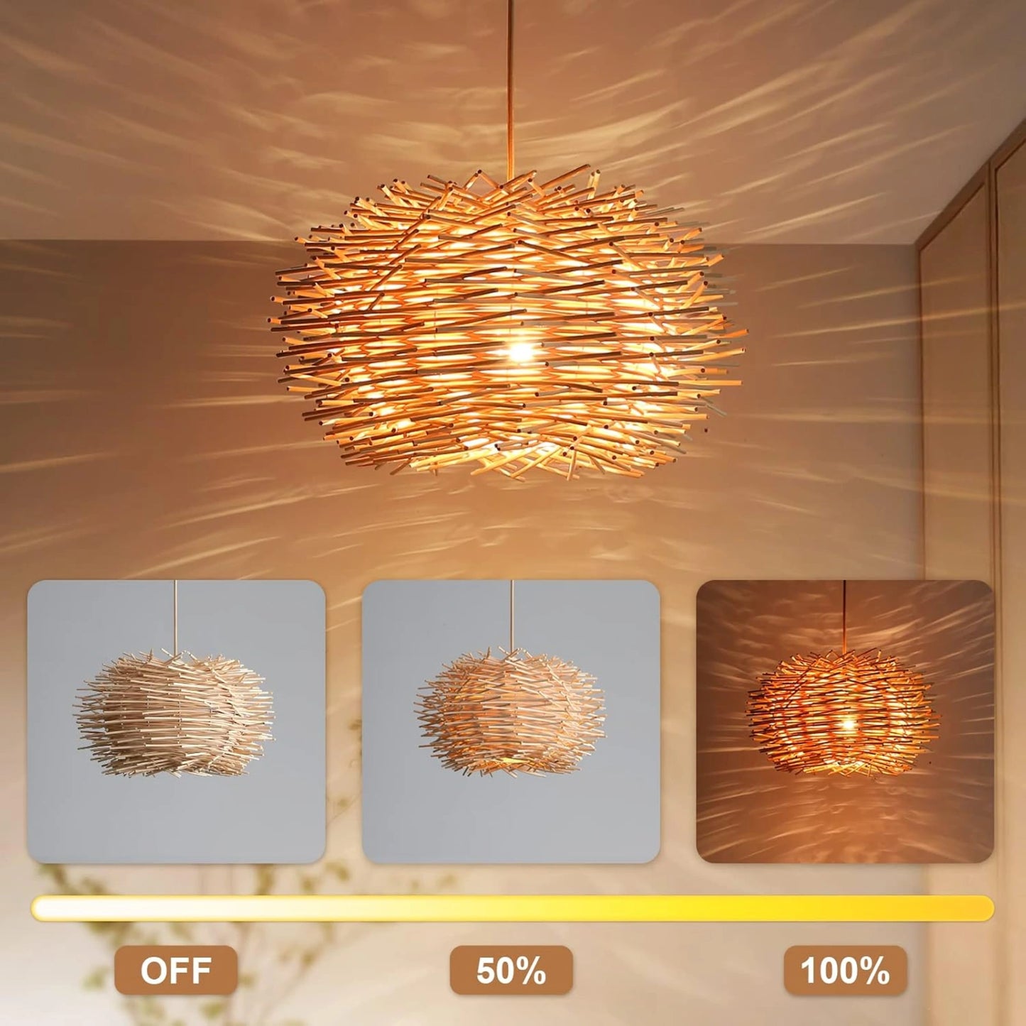 Suspension en bambou tressé à la main avec design naturel bohème