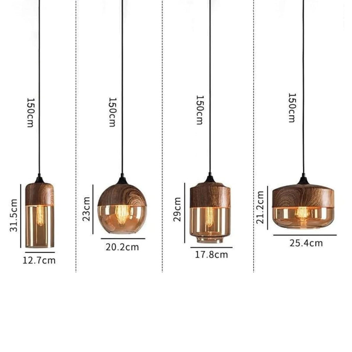 Suspension en verre et bois naturel avec design nordique moderne