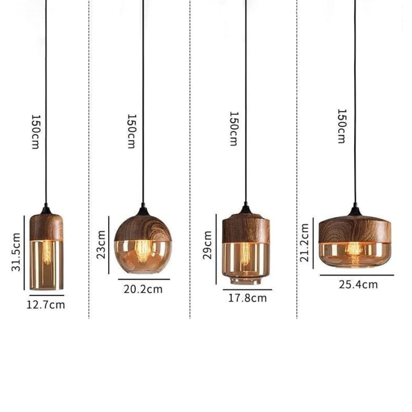 Suspension en verre et bois naturel avec design nordique moderne