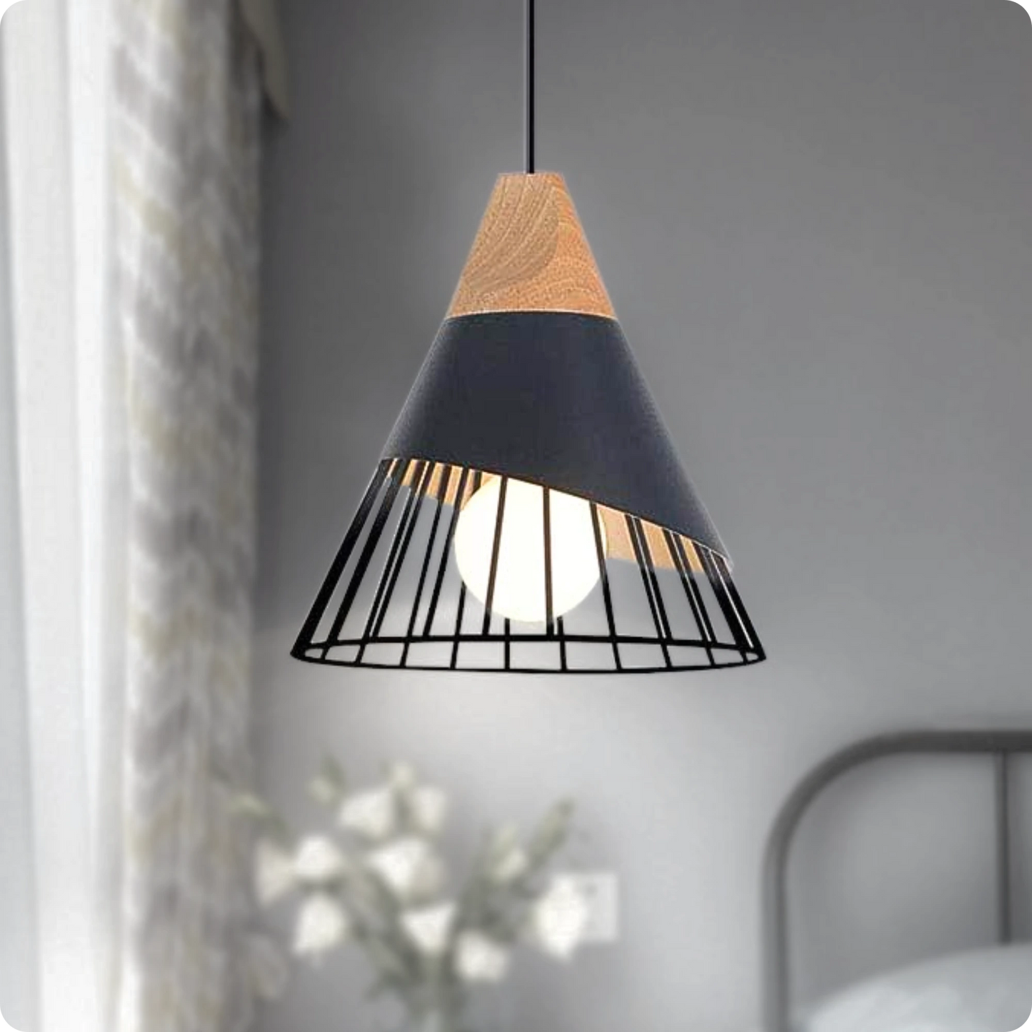 Suspension métal noir et bois avec design nordique moderne - Suspension & Lustre