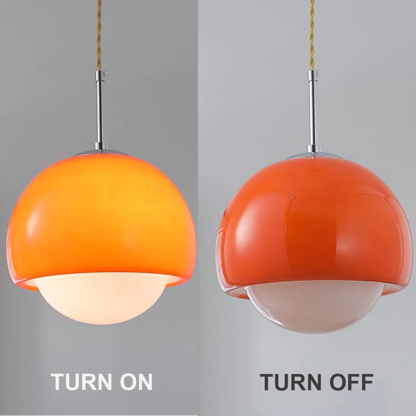 Suspension boule ronde en verre orange avec finition métal moderne