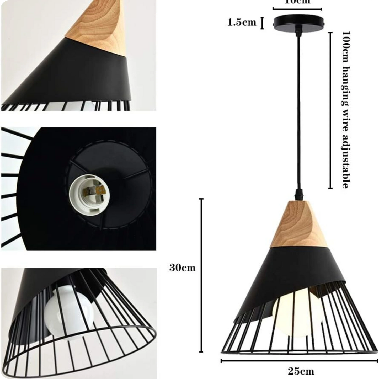 Suspension métal noir et bois avec design nordique moderne - Suspension & Lustre