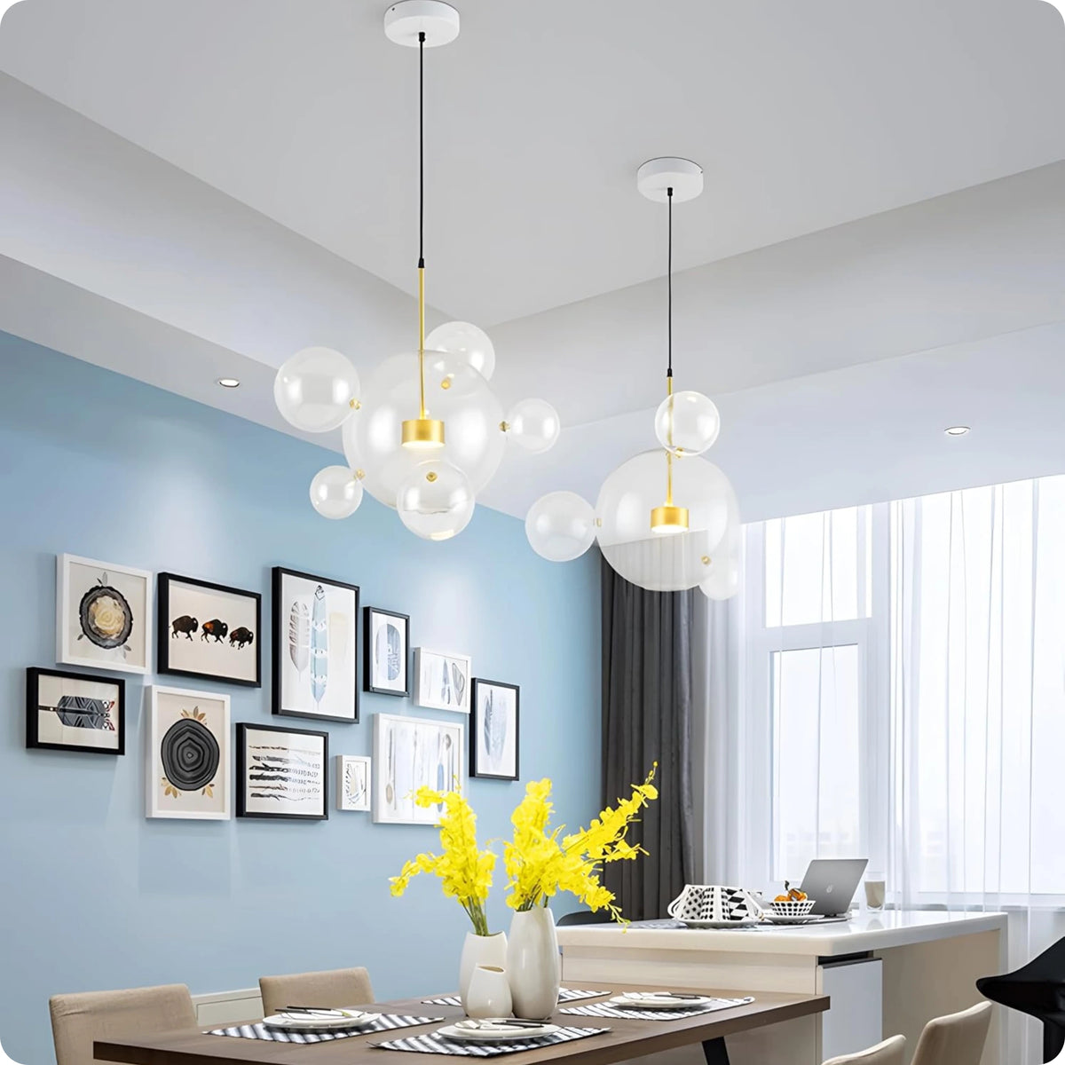 Suspension Boule en Verre Poli avec Style Moderne et Lumière Brillante