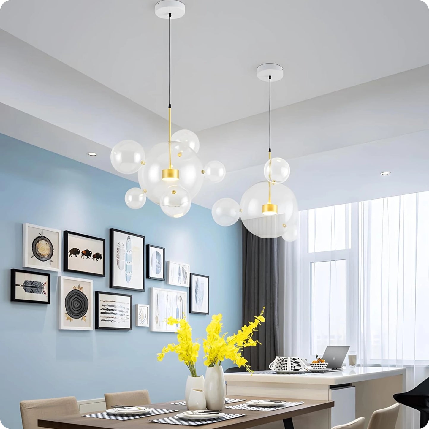 Suspension Boule en Verre Poli avec Style Moderne et Lumière Brillante