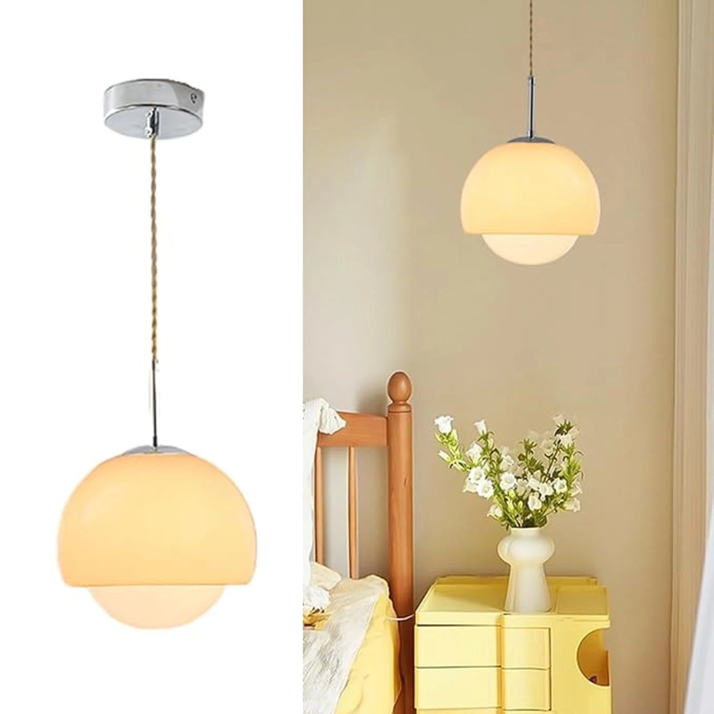 Suspension boule ronde en verre orange avec finition métal moderne