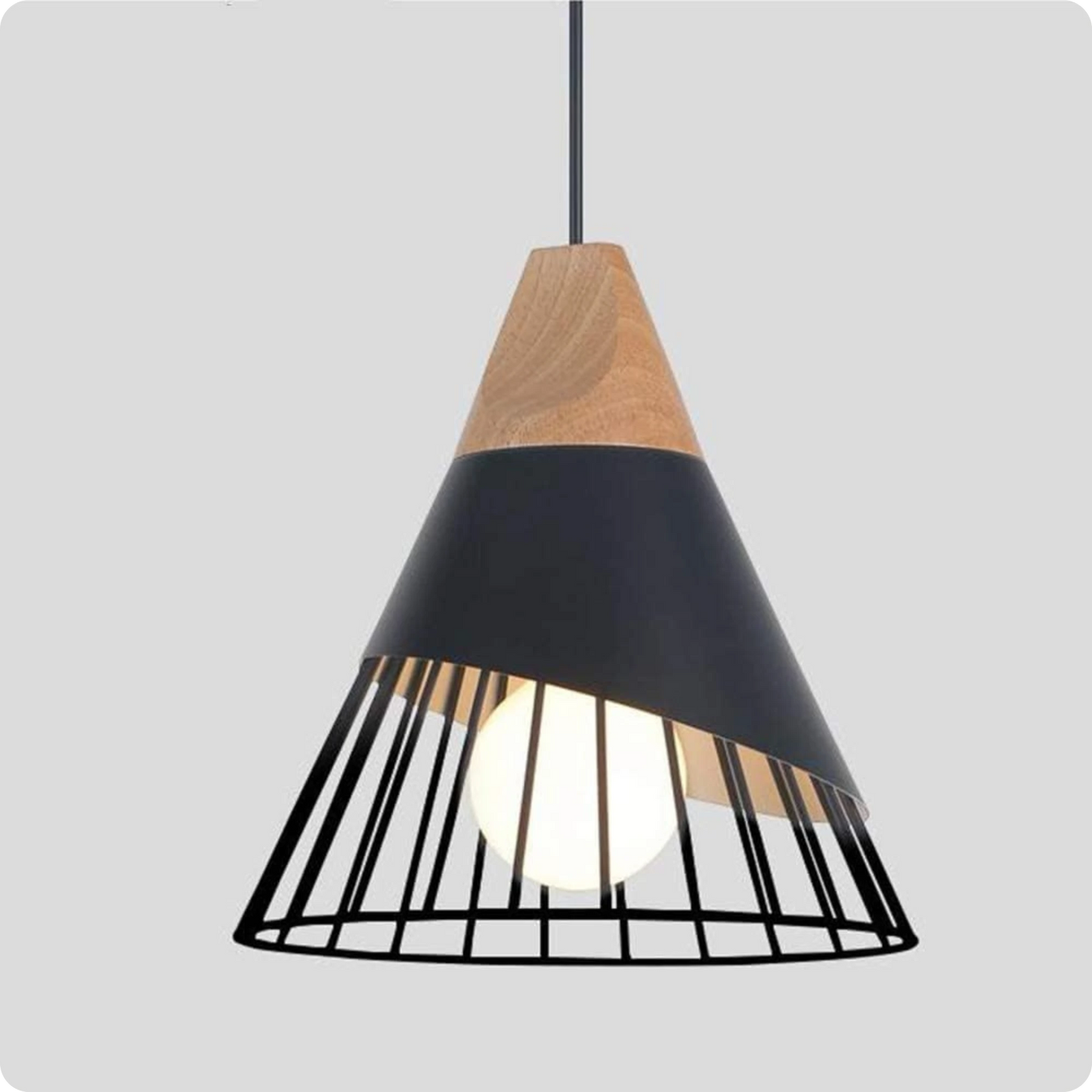 Suspension métal noir et bois avec design nordique moderne - Suspension & Lustre