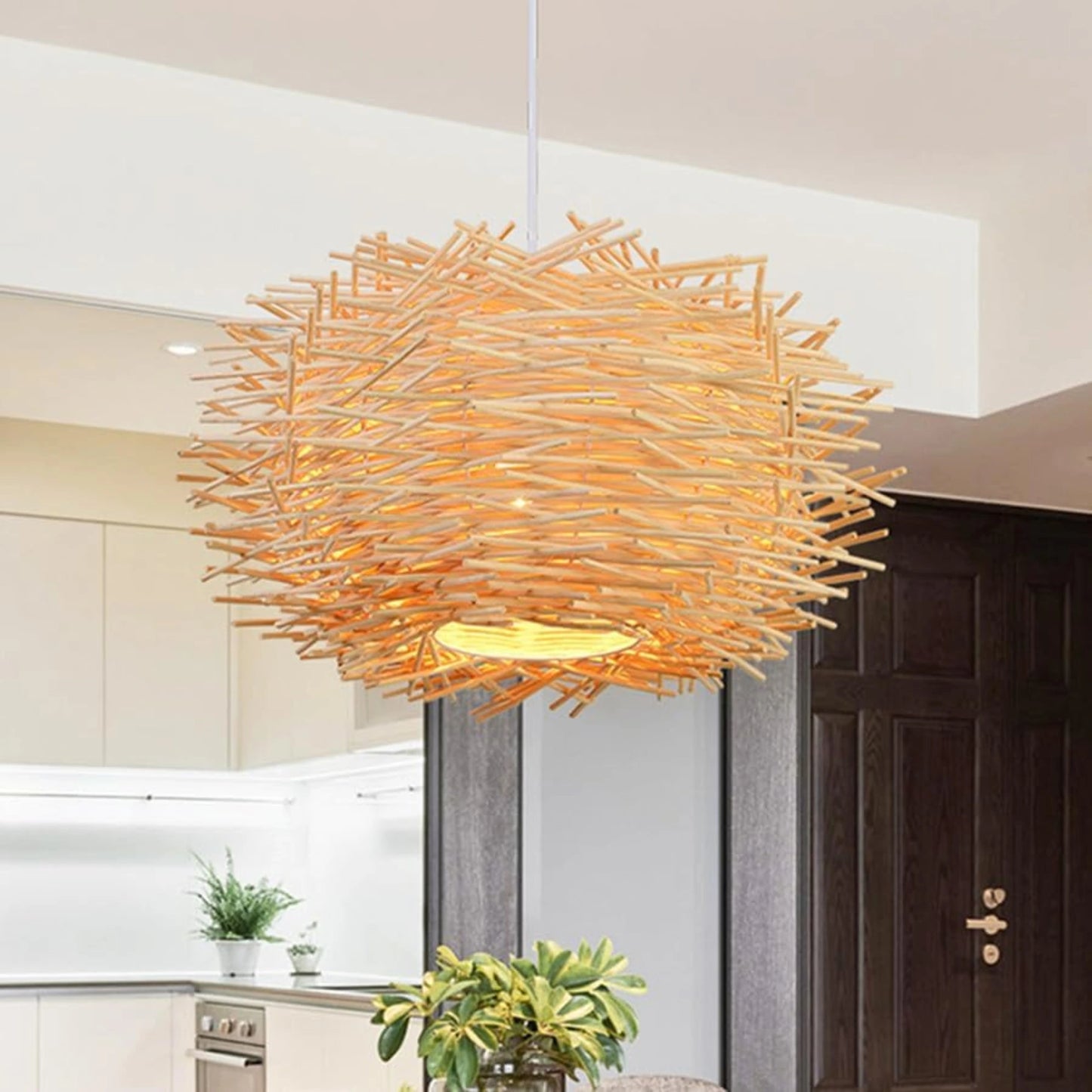 Suspension en bambou tressé à la main avec design naturel bohème