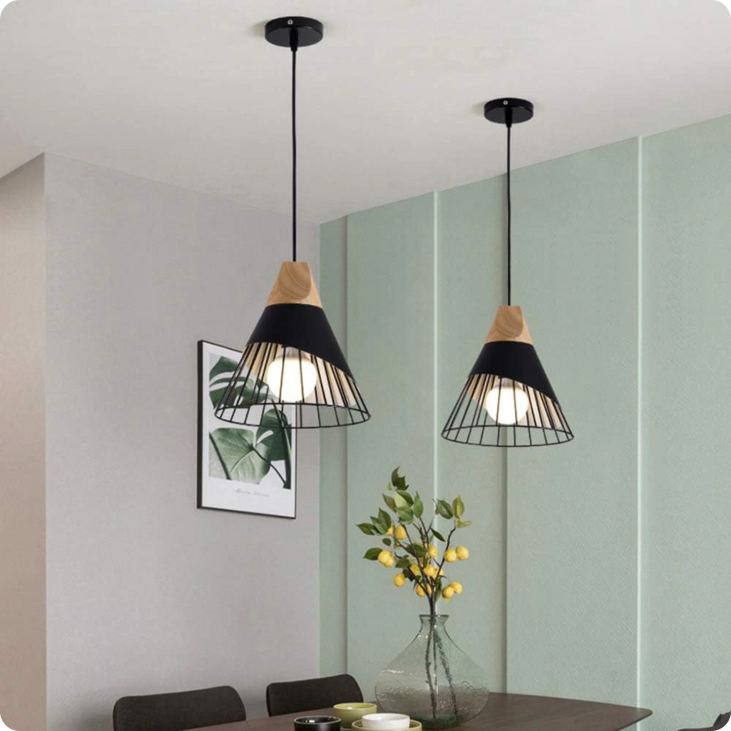Suspension métal noir et bois avec design nordique moderne - Suspension & Lustre