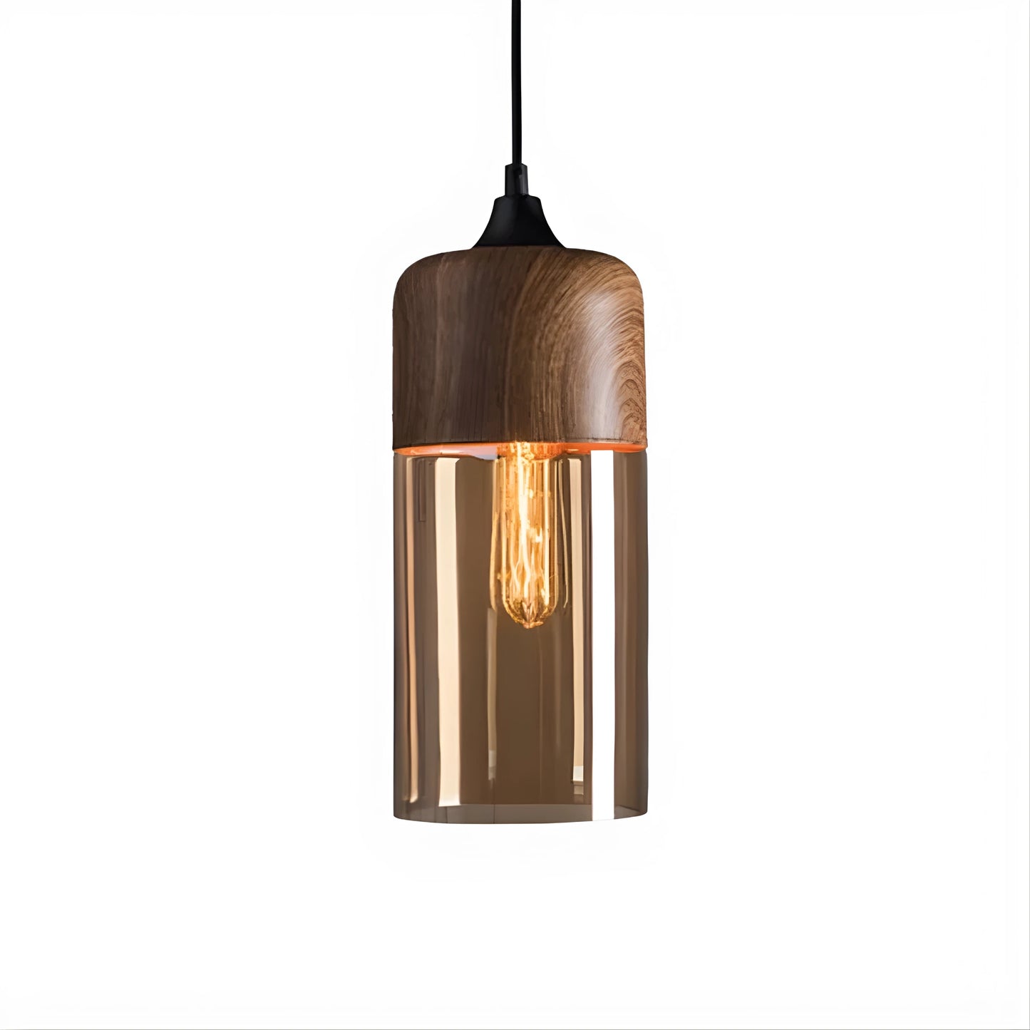 Suspension en verre et bois naturel avec design nordique moderne