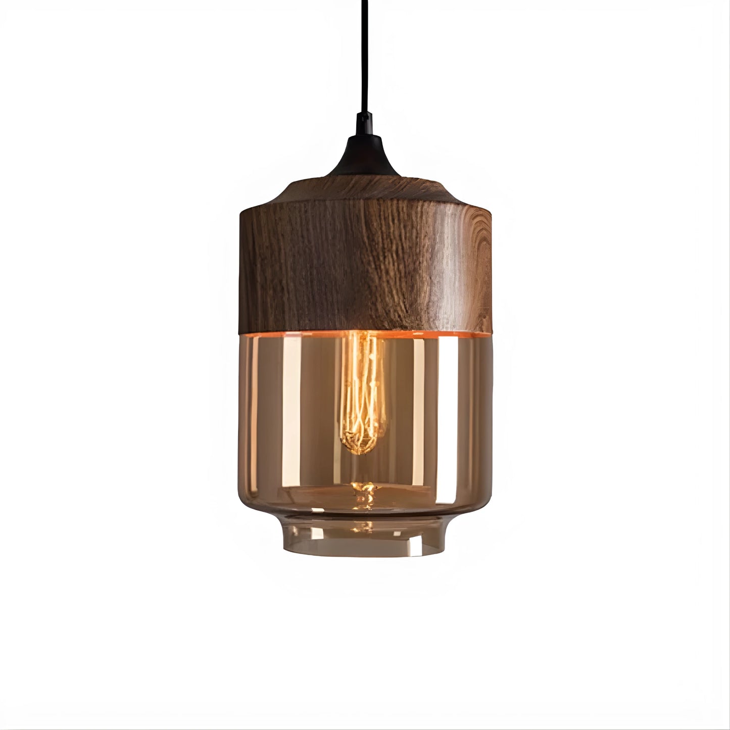 Suspension en verre et bois naturel avec design nordique moderne