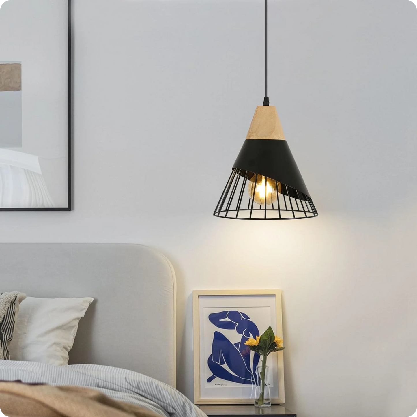 Suspension métal noir et bois avec design nordique moderne - Suspension & Lustre