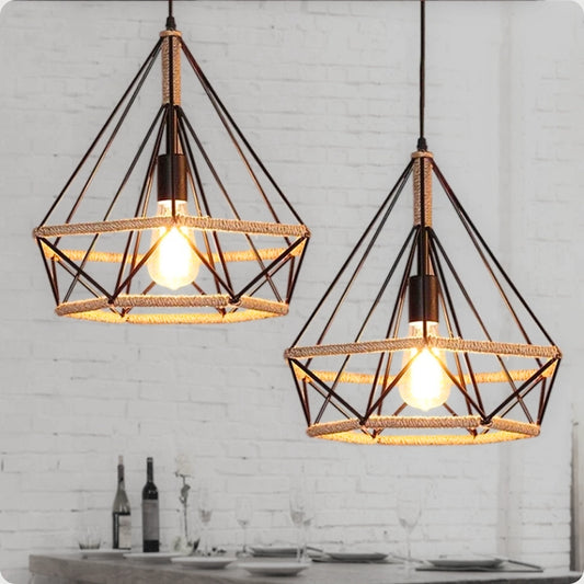 Suspension Industrielle Vintage Métal et Corde Chanvre