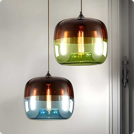 Suspension Verre Peint Nordique avec Cordon Ajustable