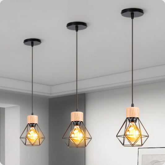 Suspension Métal Noir Vintage avec Cage E27 Contemporaine