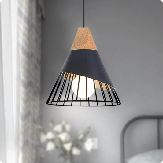Suspension métal noir et bois avec design nordique moderne - Suspension & Lustre