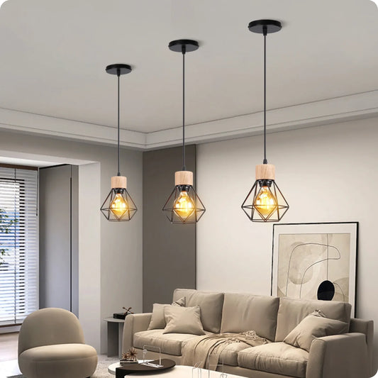 Suspension Métal Noir Vintage avec Cage E27 Contemporaine
