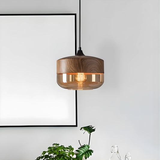 Suspension en verre et bois naturel avec design nordique moderne