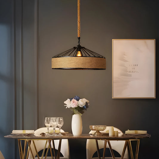 Suspension vintage en corde et métal avec design industriel rétro